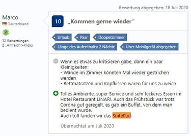 Hotelbewertung auf booking.com