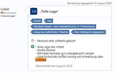 Bewertung eines Hotels auf booking.com