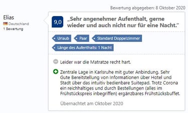 Bewertung eines Hotels auf booking.com