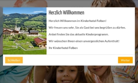 Push-Nachricht auf der digitalen Gästemappe: Beispiel Kinderhotel Felben