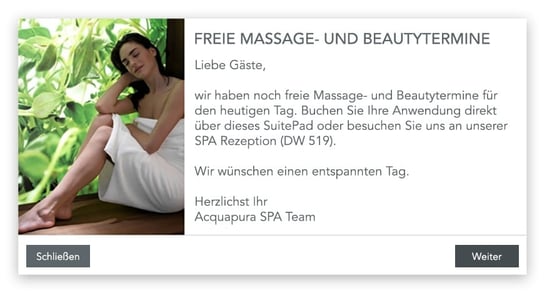 Push-Nachricht des Falkensteiner Balance Resort Stegersbach an seine Hotelgäste