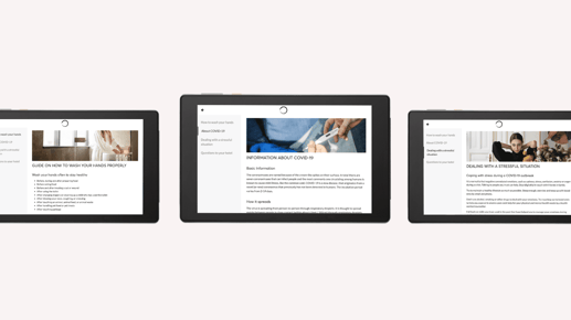 Coronavirus information pages in the SuitePad tablet