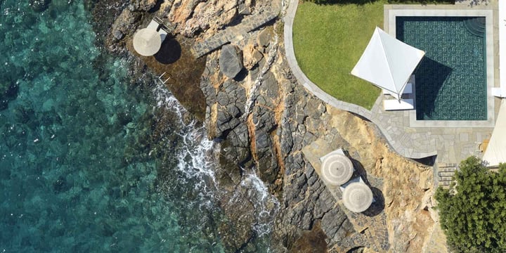 Elounda hotel rocky beach view from above