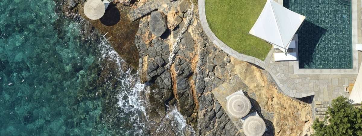 Elounda hotel rocky beach view from above