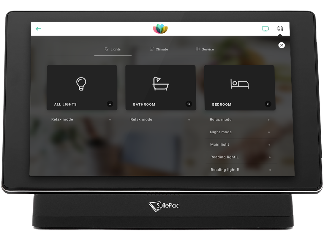 Interel room control integration on a SuitePad in-room tablet