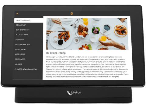 SuitePad room service ordering screen for Shangri-La, At The Shard, London.