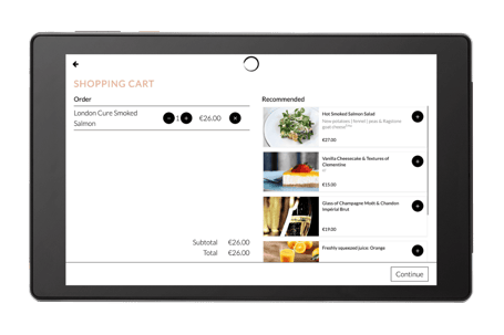 SuietPad AI smart recommendation feature on an in-room tablet