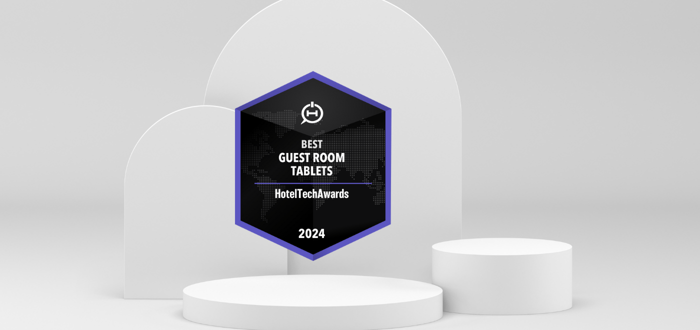 SuitePad's HotelTechAwards 2024 badge on a white platform 