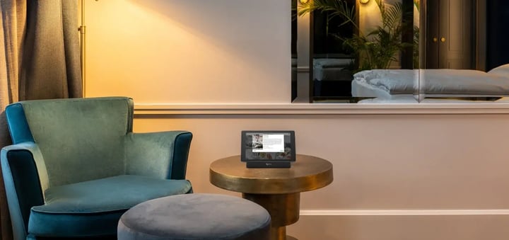 SuitePad tablet with the gust notification feature on a hotel table 