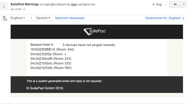 SuitePad´s Device Warning Email