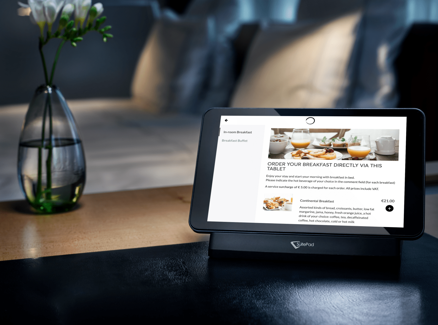 Tablet_inHotel_nocards_Demo Hotel_Corona Comms Breakfast_EN