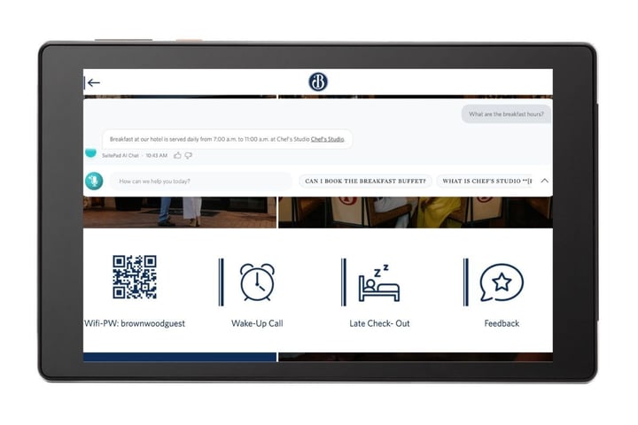The Brownwood Hotel SuitePad AI Concierge screen