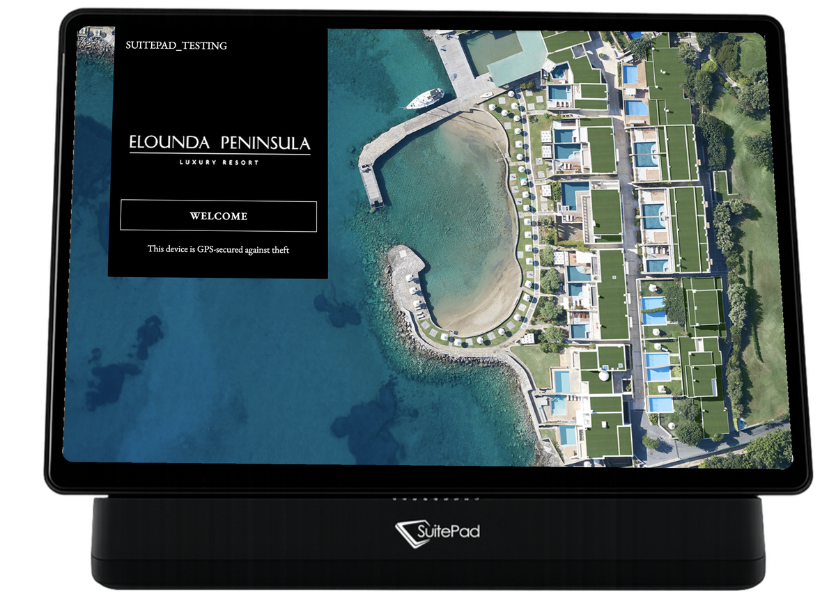 SuitePad tablet showing Elounda Peninsula resort