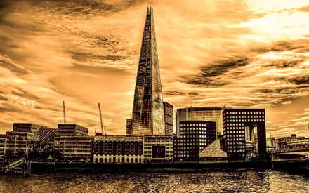 Black and white image of London skyline