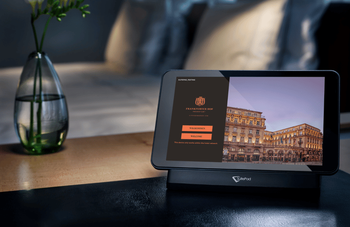 steigenberger hotel in-room tablet on a table