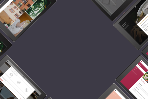 SuitePad in-room tablet installation design interfaces against a grey background