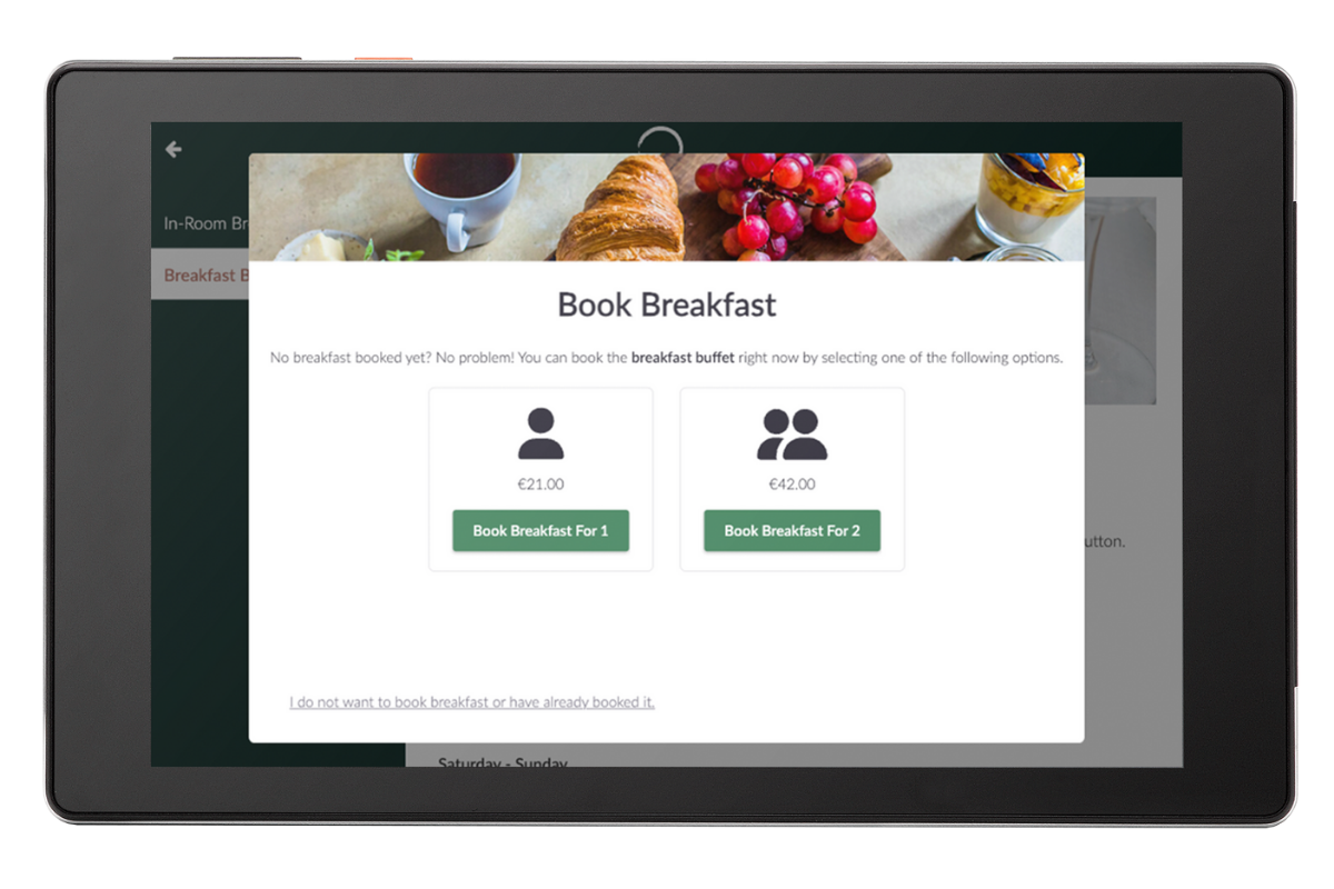 Breakfast Upsell on the SuitePad In-Room Tablet
