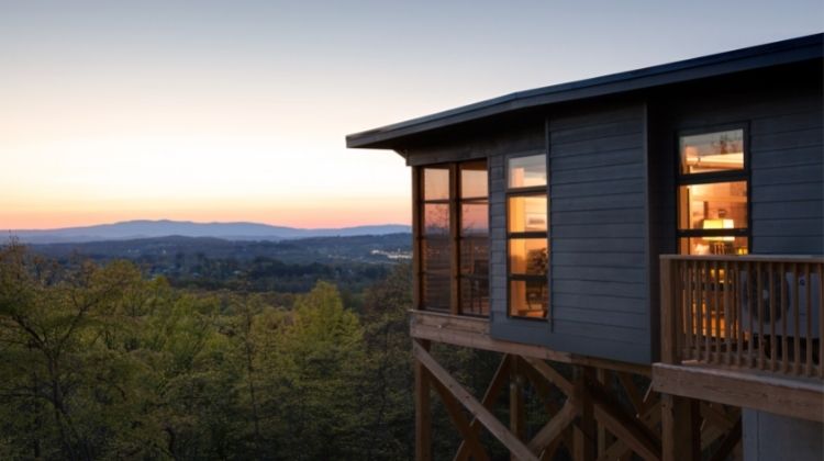 Landscape view of the Iris Inn at sunset