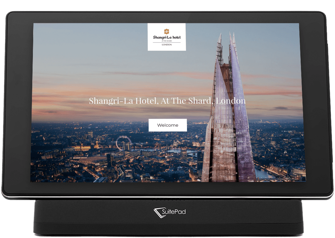 Shangri-La, At The Shard, London's welcome screen on a SuitePad device