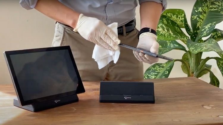 SuitePad tablets being cleaned