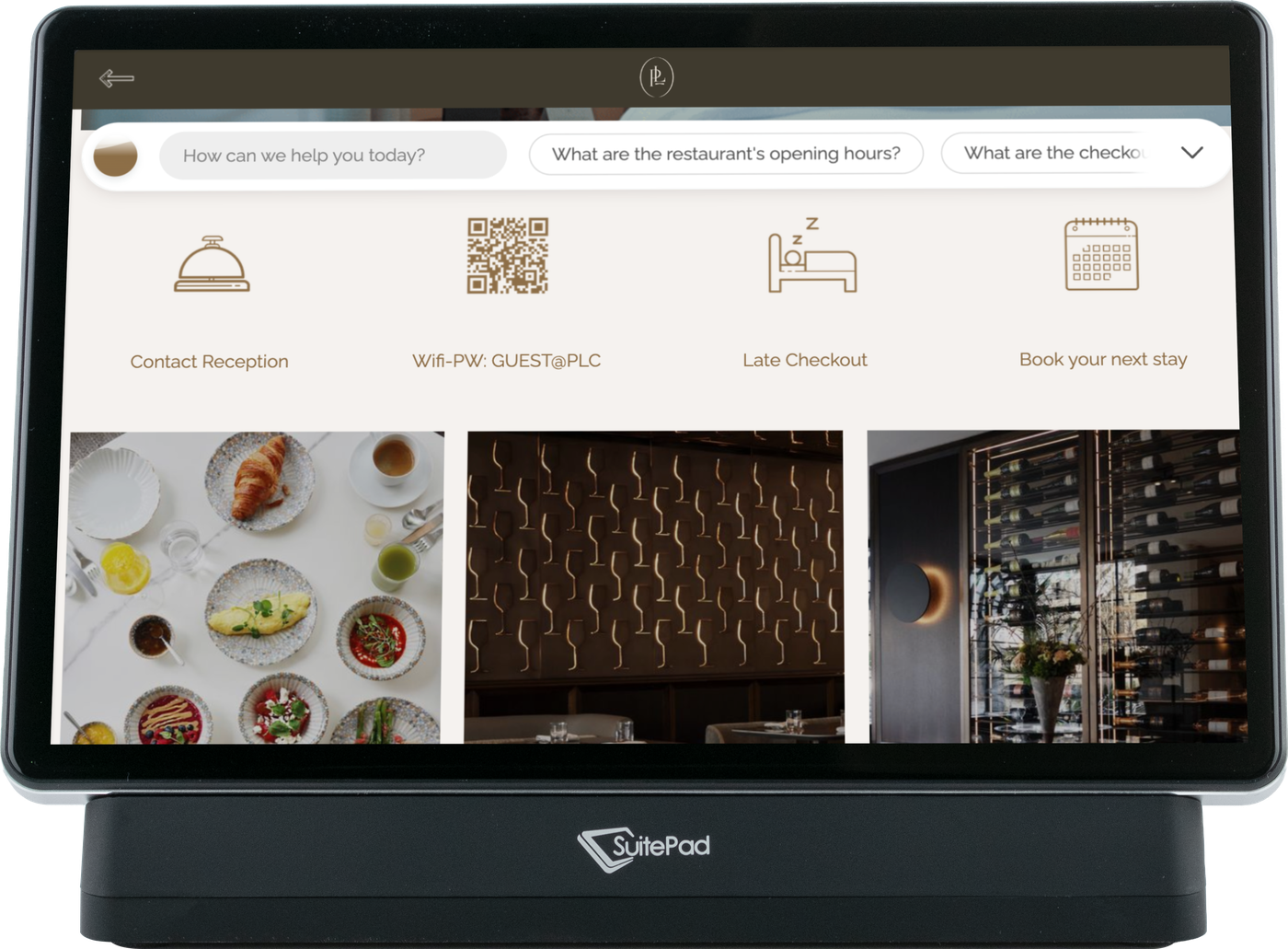 Park Lane Copenhagen service tiles including room service and the hotel restaurants on the SuitePad in-room tablet