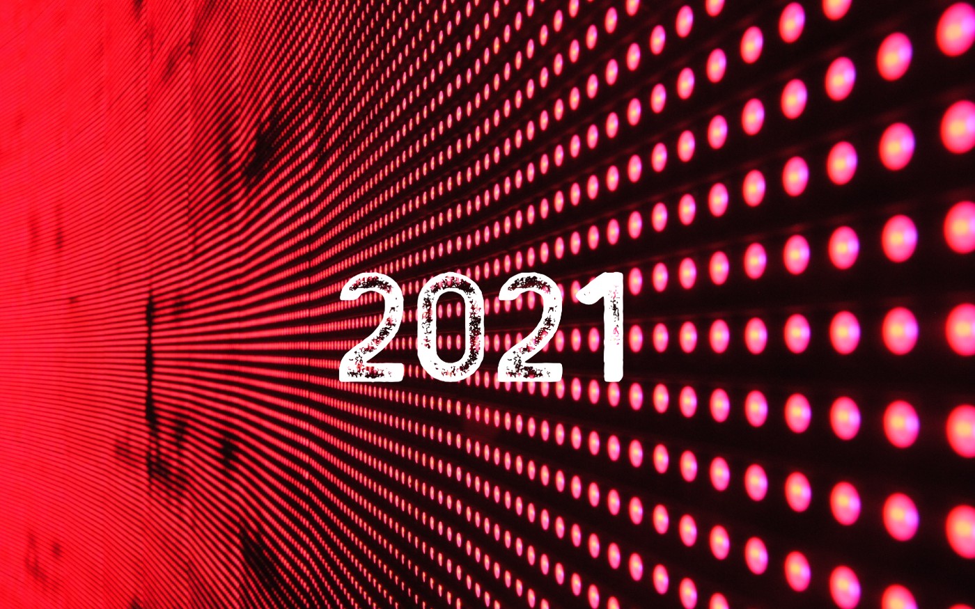 Background with red electronic dots with the numbers 2021 printed over the top